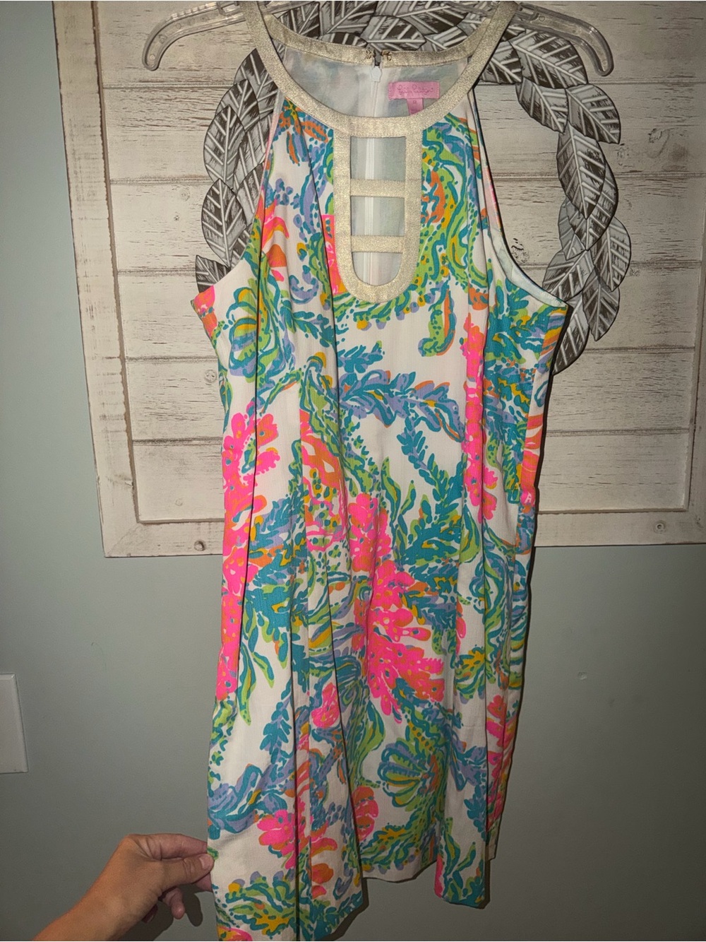 Lilly Pulitzer Girls Floral Halter Dress in White, Pink & Green
